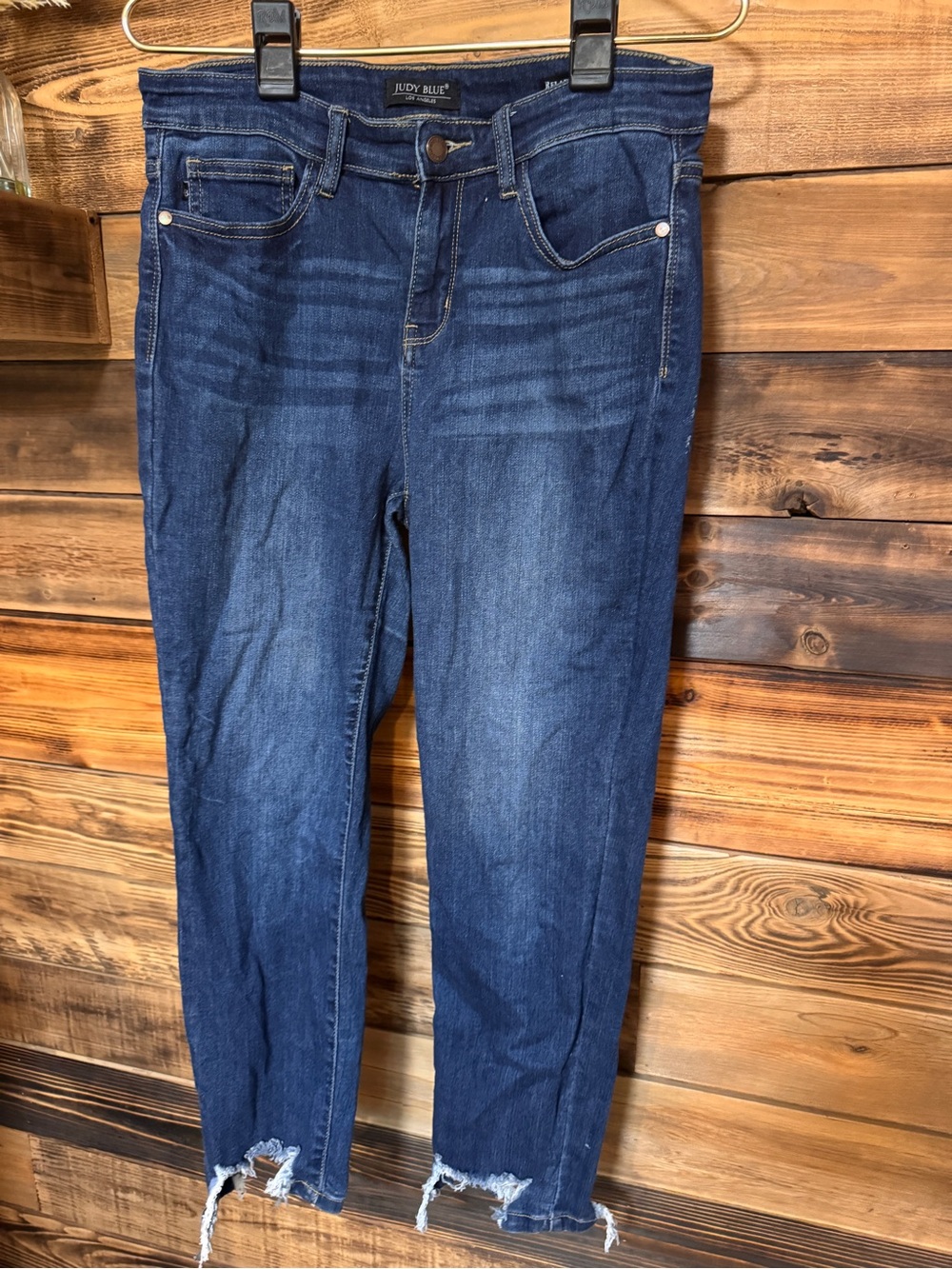 Judy Blue High Rise Skinny Jeans Raw Hem Dark Wash Size 9 Relax d Fit